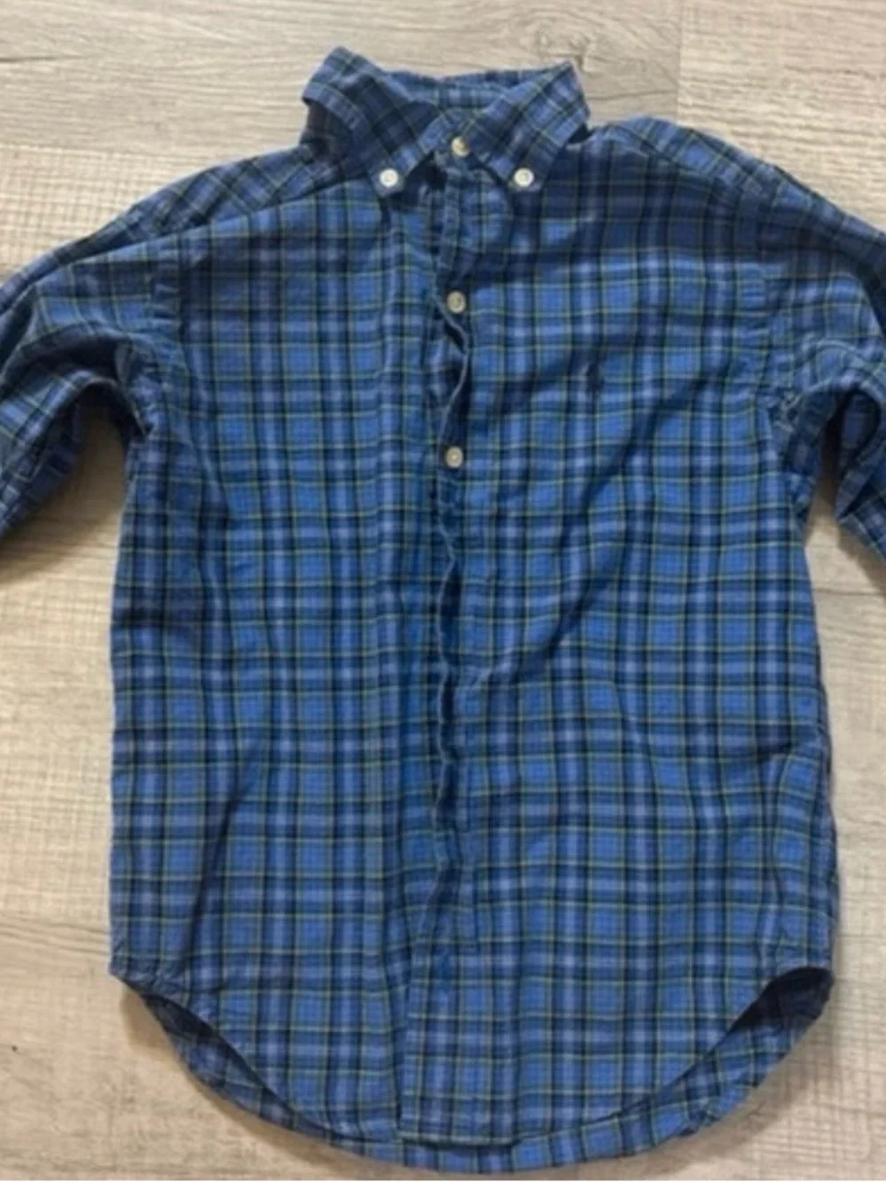 Ralph Lauren Blue and Green Plaid Cotton Button-Down Shirt